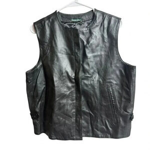 Harve Bernard by Benard Holtzman Leather Vest Black Hidden Button Front Large